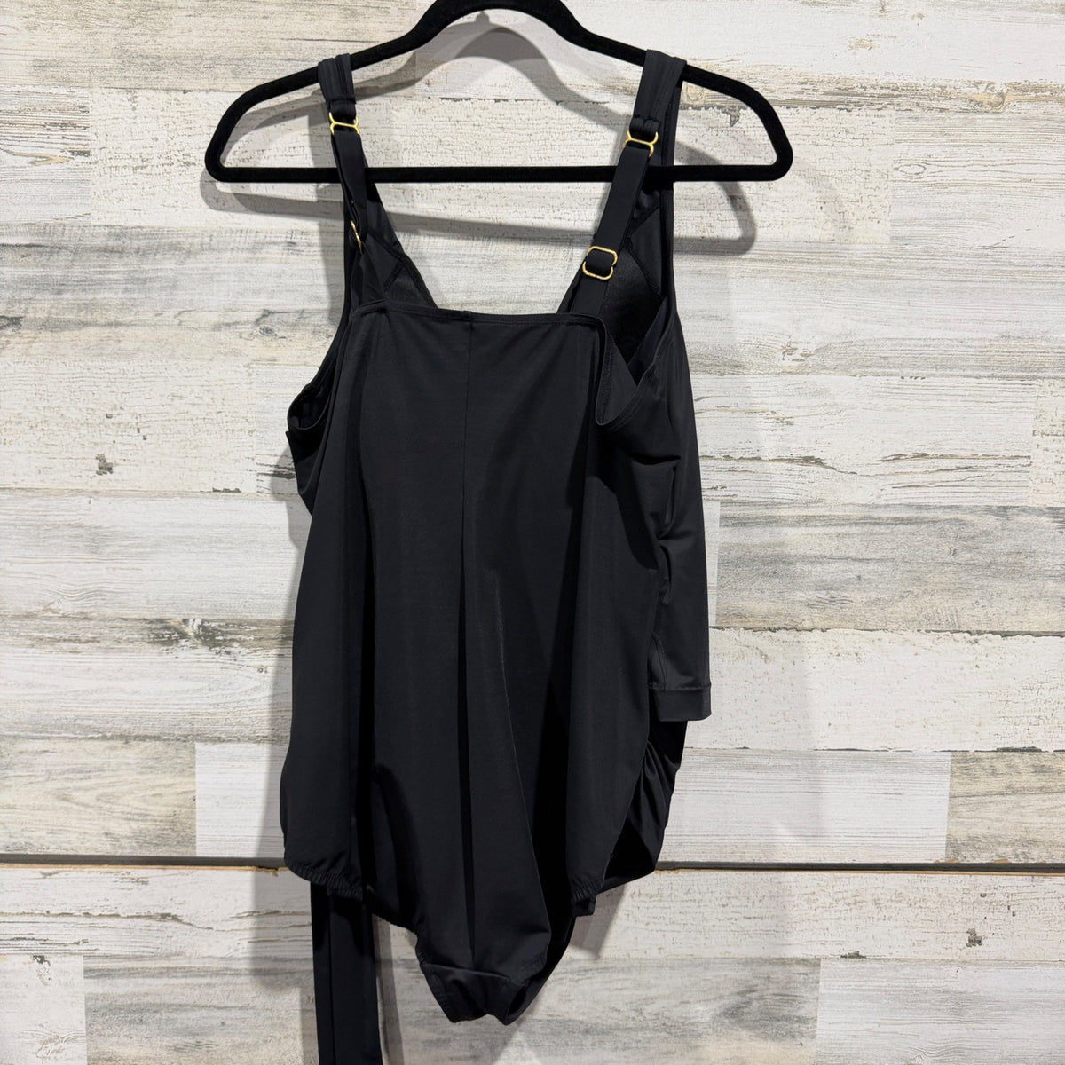 Lands' End Surplice Wrap Tankini Top Women 18W Black Nylon Spandex Classic EUC1