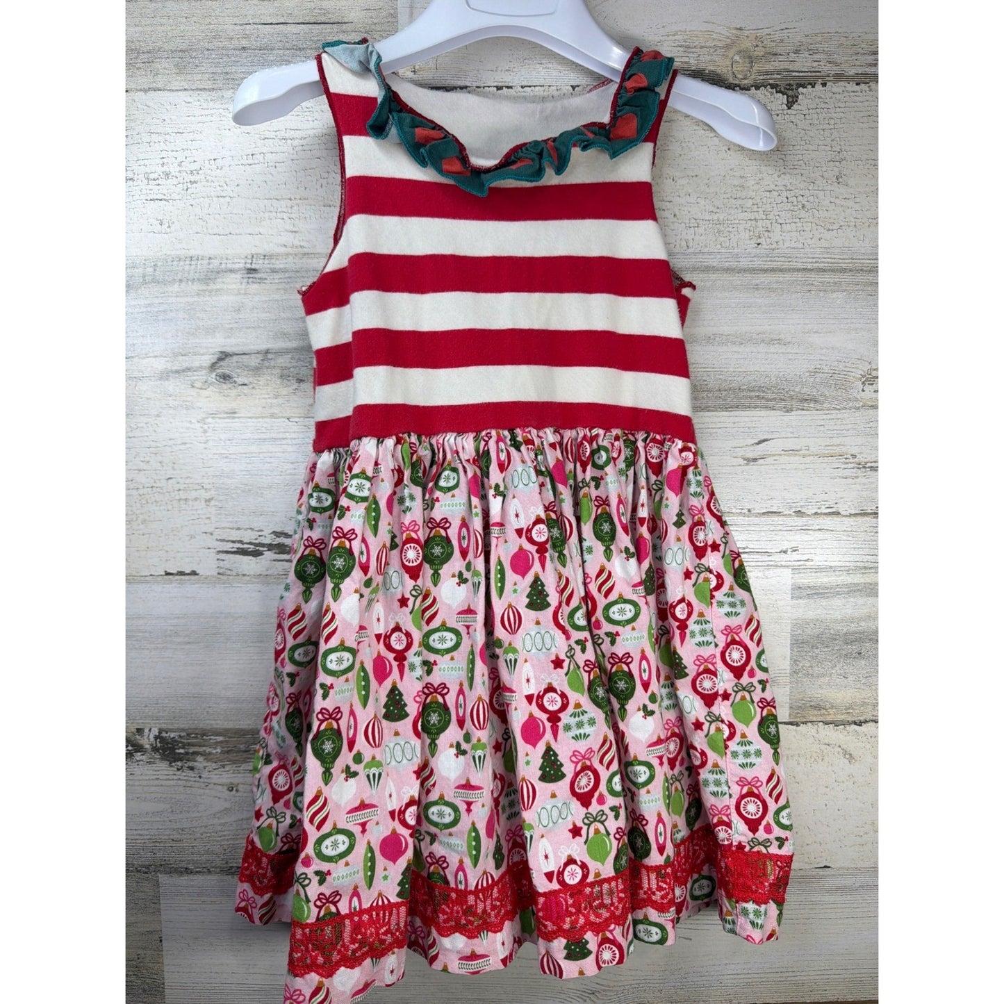 Matilda Jane Platinum Holiday Dress Girls 6 Red Pink Ornament Stripe0
