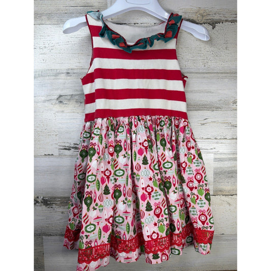 Matilda Jane Platinum Holiday Dress Girls 6 Red Pink Ornament Stripe0
