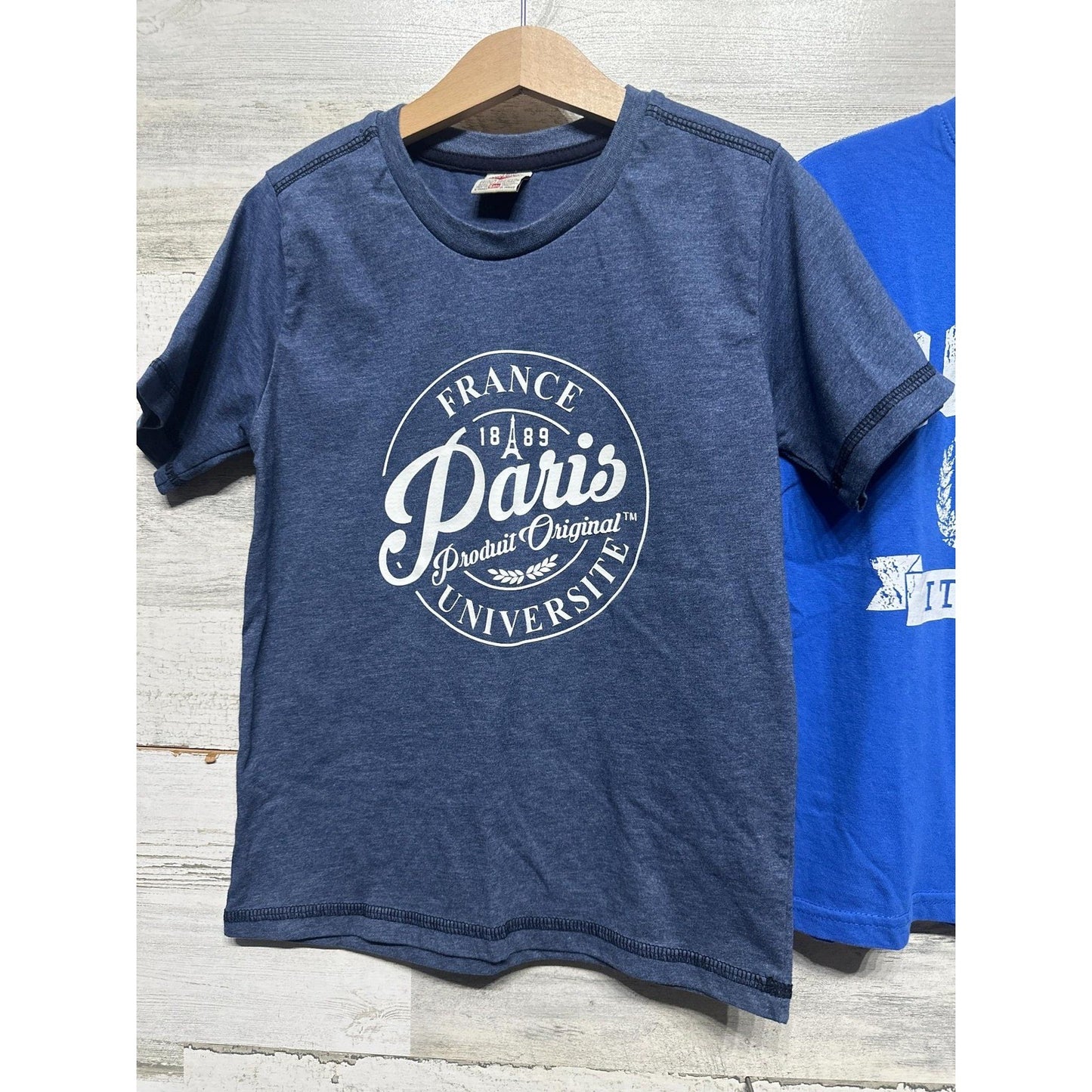 Graphic T-Shirt Boys 6 Blue Paris Roma Souvenir Euro EUC2