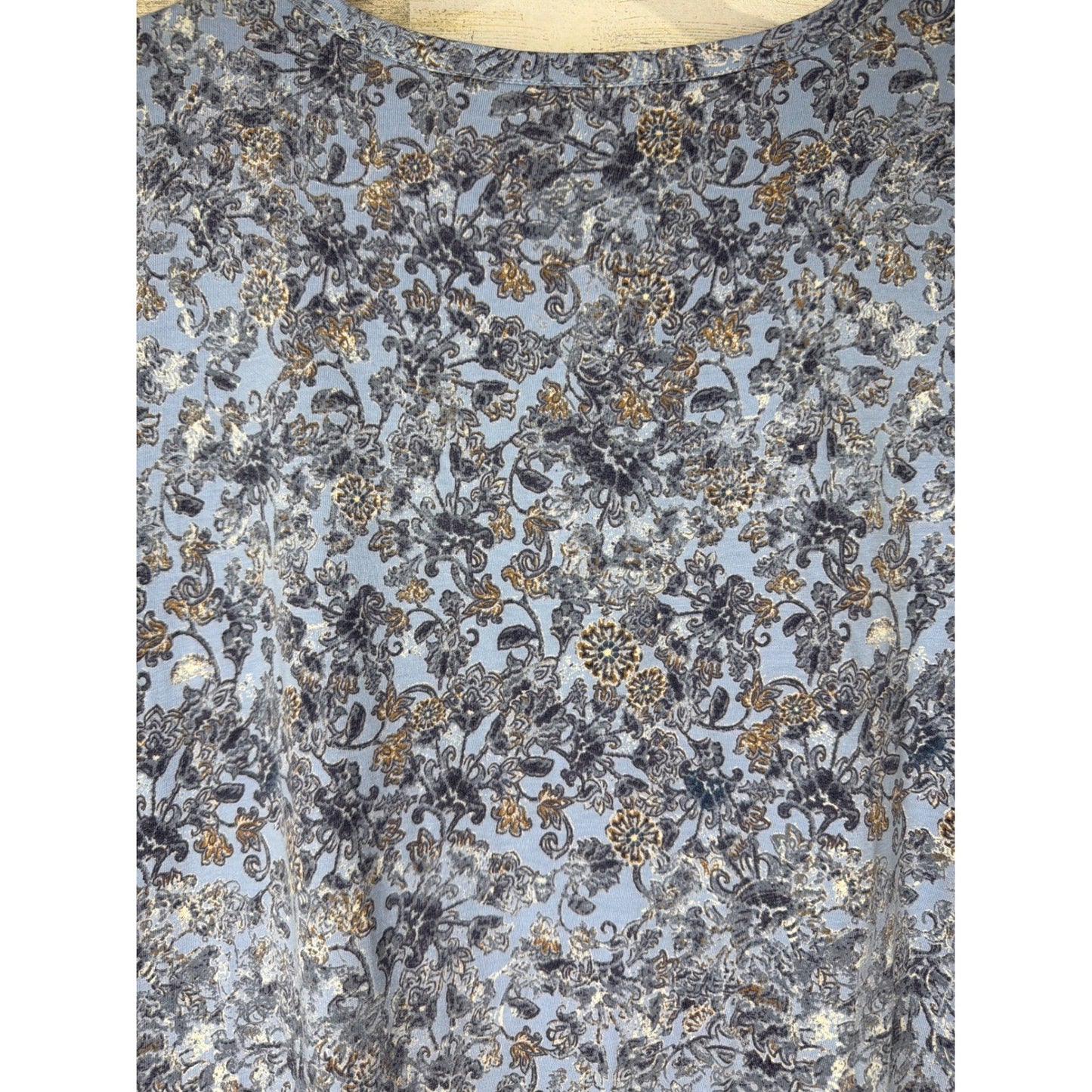 Pure Jill T-Shirt Dress Women XS Blue Floral V-Neck Cotton Lagenlook EUC4
