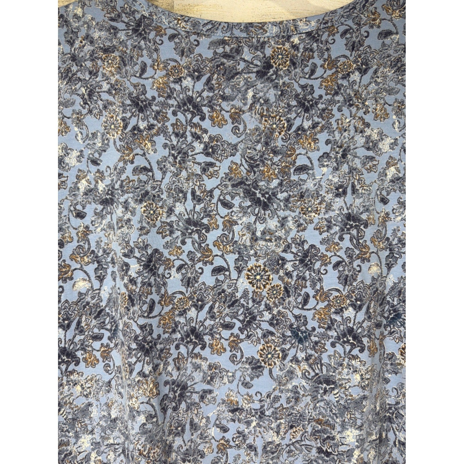 Pure Jill T-Shirt Dress Women XS Blue Floral V-Neck Cotton Lagenlook EUC4