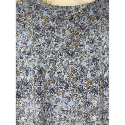 Pure Jill T-Shirt Dress Women XS Blue Floral V-Neck Cotton Lagenlook EUC4