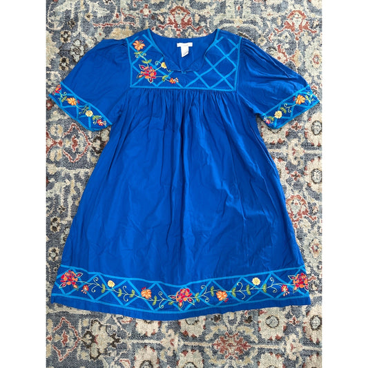 Bechamel Mumu Dress Women Large Blue Floral Embroidered Boho Vintage EUC0