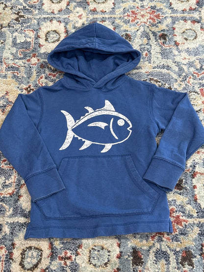 Southern Tide Hoodie Boys XS 4-5 Blue Skipjack Fish Graphic Pullover EUC0
