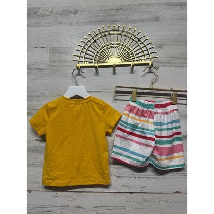 Marie Nicole Clothing Short Set Fits 6-12m Yellow Striped Pocket EUC2