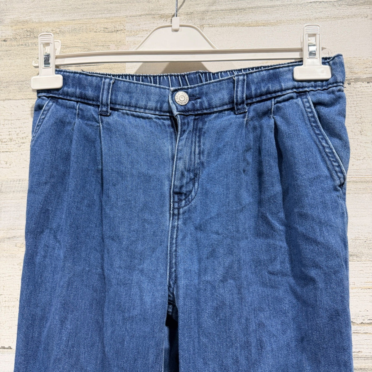 Cat & Jack Wide Leg Jeans Girls XL 14 Blue Denim Pleated Back Elastic EUC1