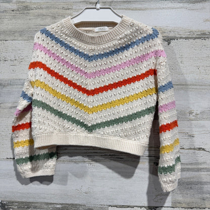 Next Pointelle Chevron Sweater Girls 4T Cream Rainbow Cotton Knit Boho EUC0