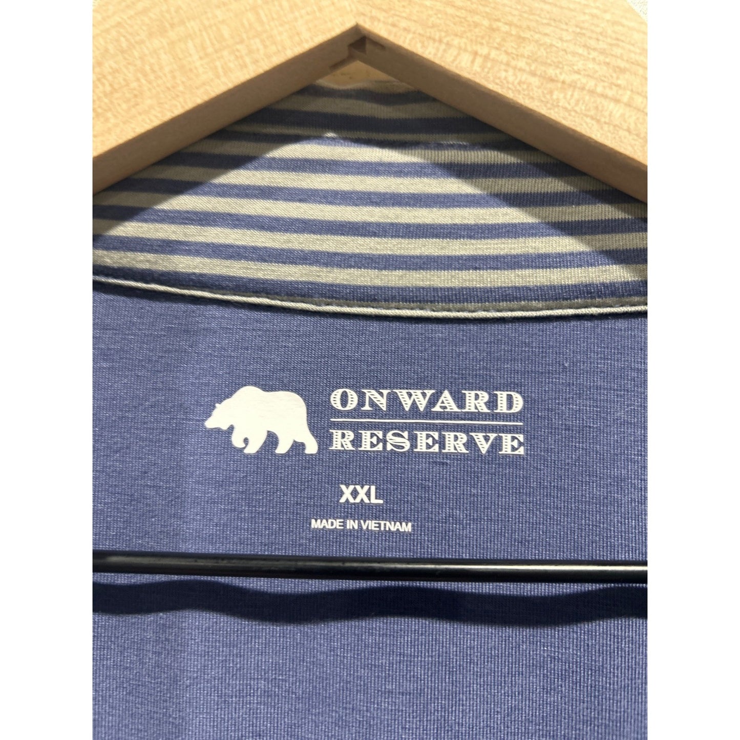Onward Reserve Polo Shirt Men XXL Blue Grey Striped Performance Golfcore EUC1