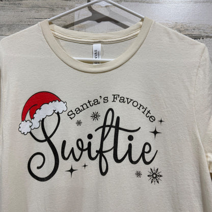 Bella Canvas T-Shirt Women Medium Cream Santa Favorite Swiftie Holiday EUC1
