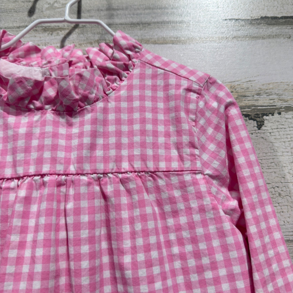 Janie and Jack Gingham Ruffle Blouse Girls 6 Pink 100% Cotton Preppy Flawed*1