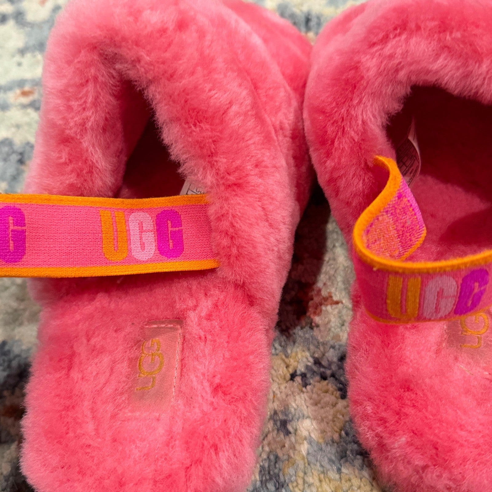 UGG Fluff Yeah Slide Girls Size 4 Pink Faux Fur Slingback Slipper5