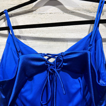 City Studio Lace Up Back Fit & Flare Dress Women 17 Royal Blue Satin Flawed*5