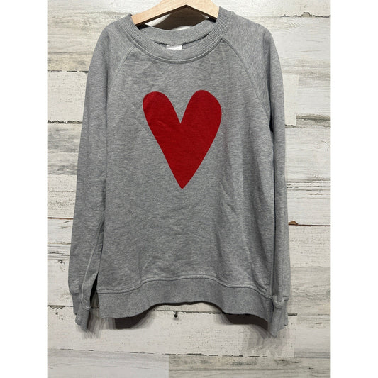 Hanna Andersson Sweatshirt Girls 10 Gray Red Heart Graphic Raglan EUC0