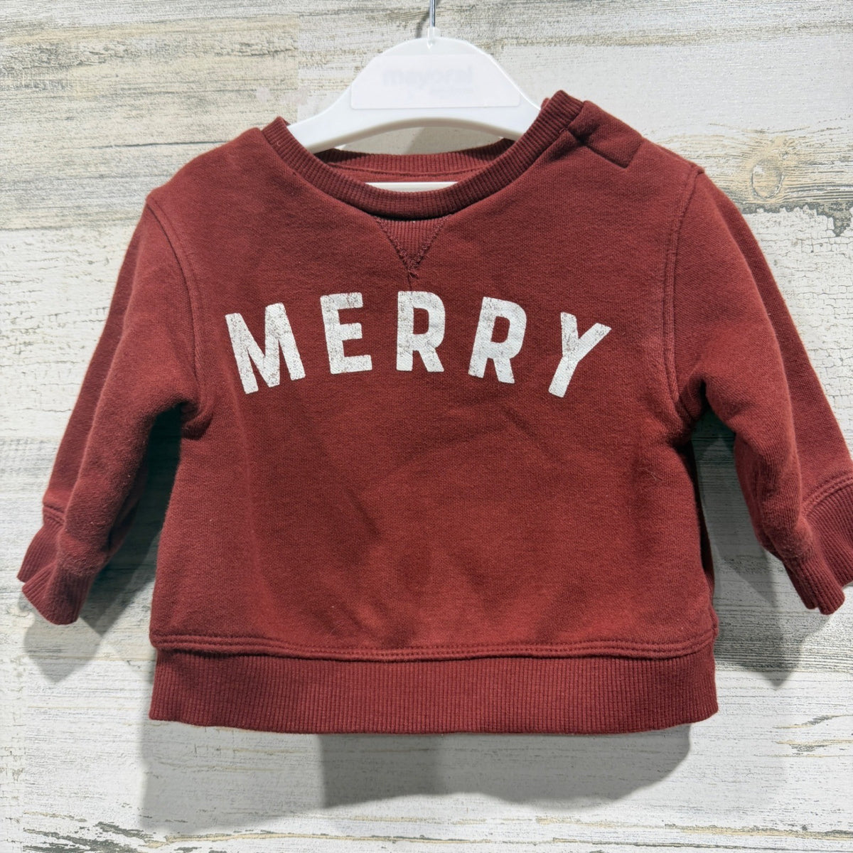 Little Co Sweatshirt Boys NB Red Merry Graphic Holiday Festive EUC0