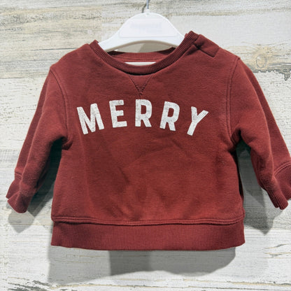 Little Co Sweatshirt Boys NB Red Merry Graphic Holiday Festive EUC0