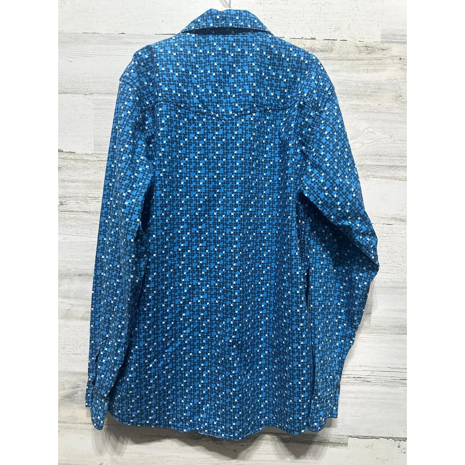 Wrangler 20X Competition Shirt Boys XL Blue Geometric Western Snap Up EUC3