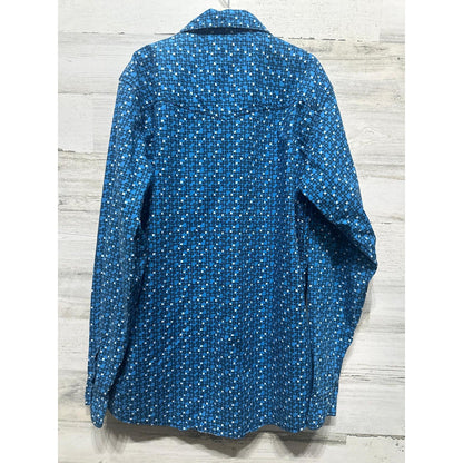 Wrangler 20X Competition Shirt Boys XL Blue Geometric Western Snap Up EUC3