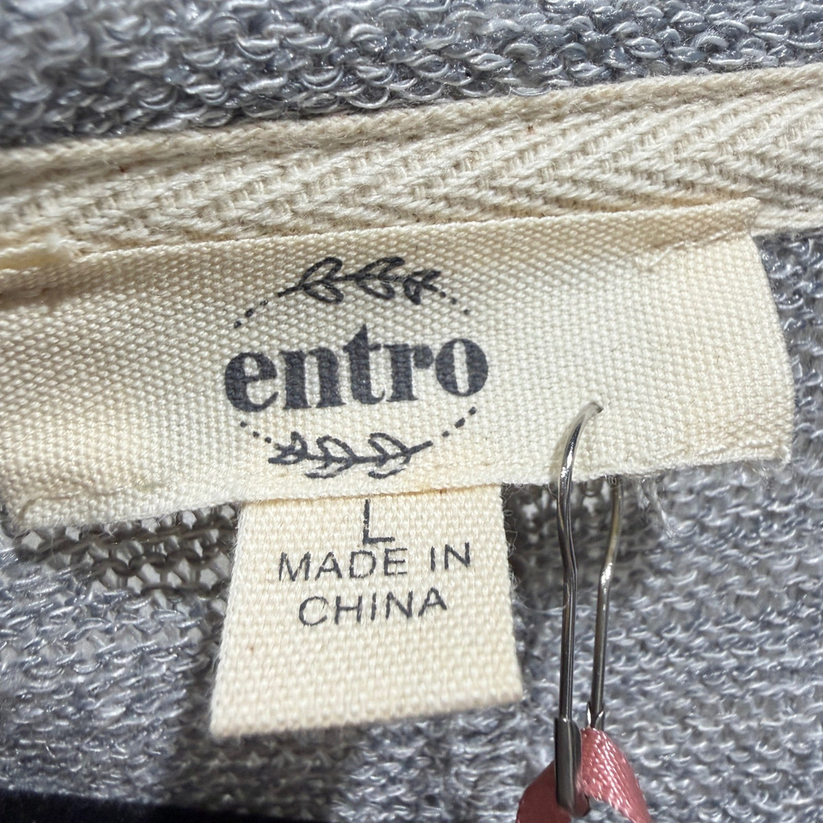 Entro Button Front Knit Top Women Large Gray Rayon Blend Boho NWT2