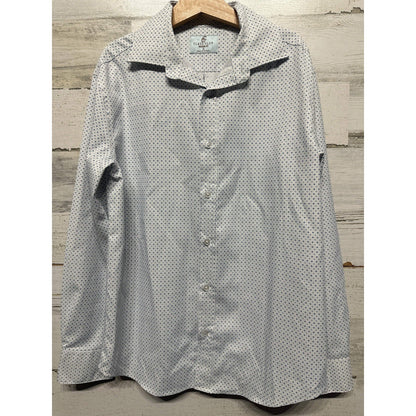 Class Club Button Down Shirt Boys 12 White Blue Micro Print Modern Fit EUC0