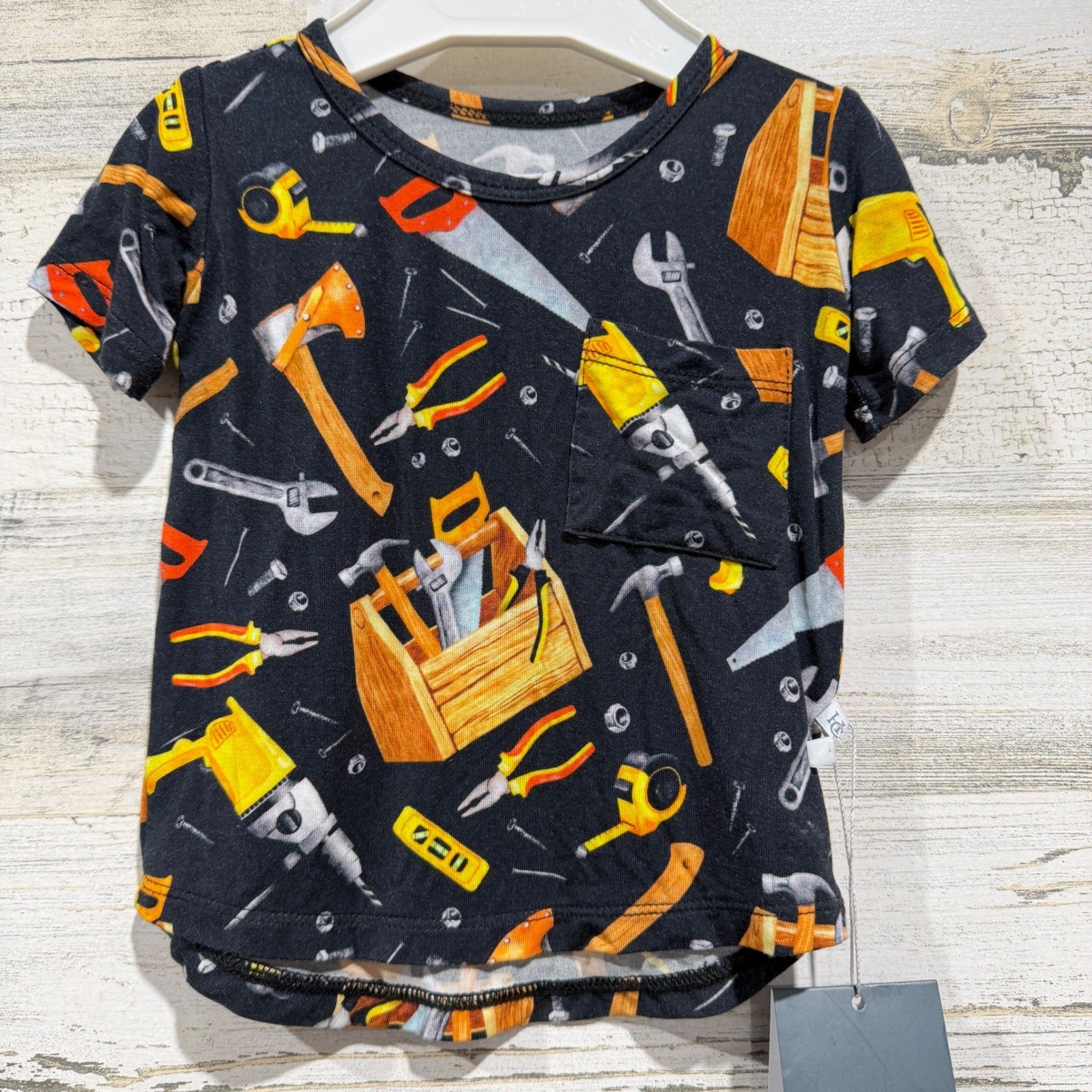 Hanlyn Collective Pocket Tee Boys 6-12M Black Tool Print Construction NWT0