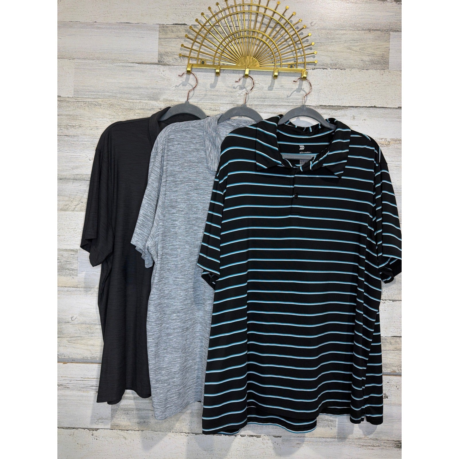All in Motion Old Navy Polo Shirt Bundle Men XXL Gray Black Striped Active0