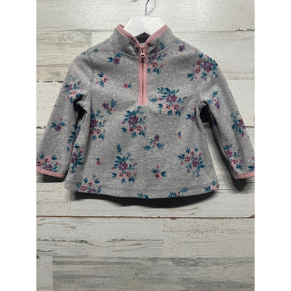 OshKosh Fleece Pullover Girls 12M Gray Floral Quarter Zip Mock Neck EUC0
