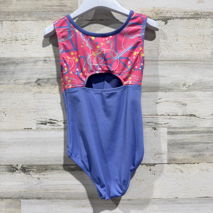 Cat & Jack Rhinestone Leotard Girls Size M 8/10 Purple Pink Abstract Print EUC2