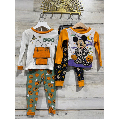 Disney Peanuts Halloween Cotton Pajamas Kids 3T Snoopy Mickey Mouse Bundle0