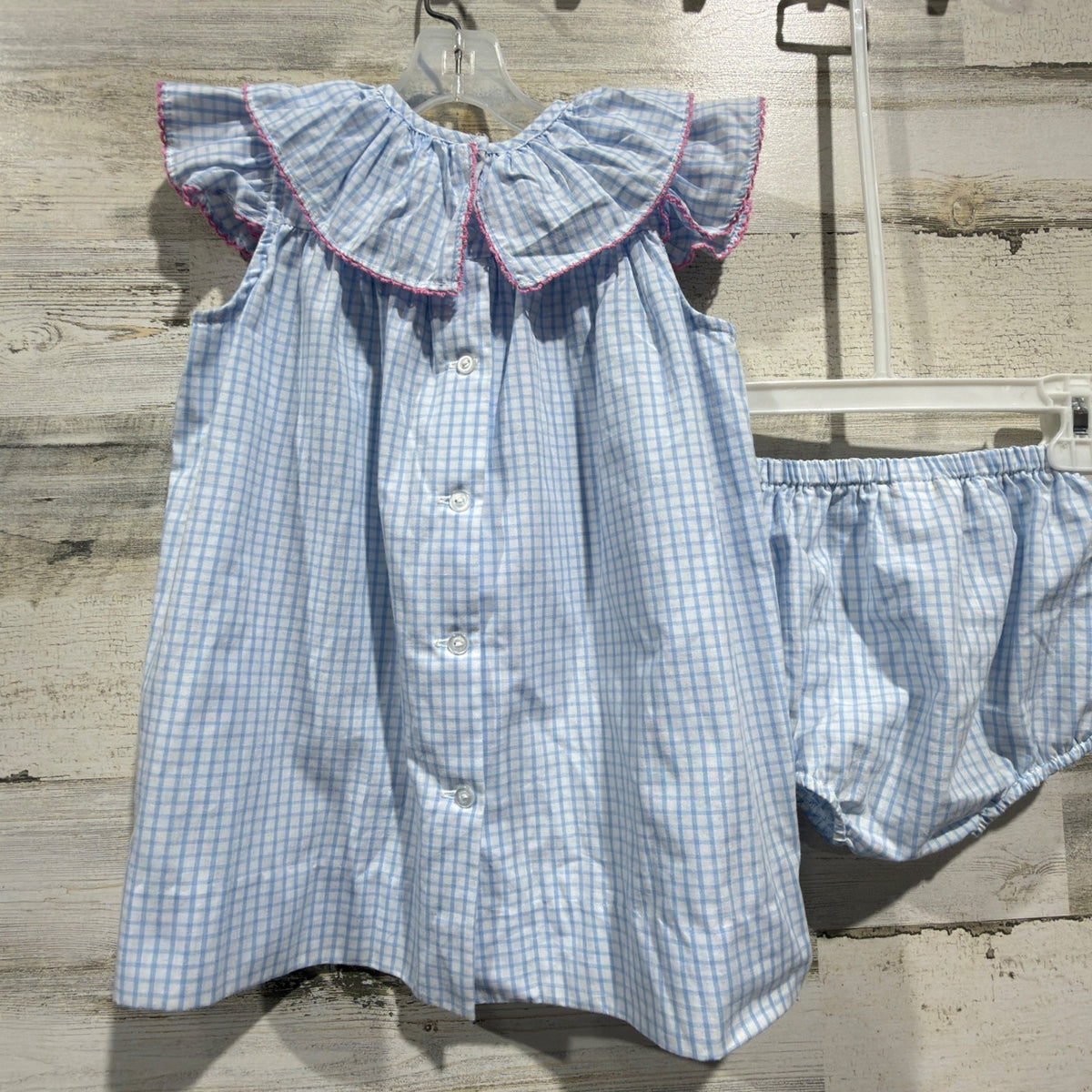 The Beaufort Bonnet Company Gingham Dress Set Girls 2T Blue Cotton Classic EUC5