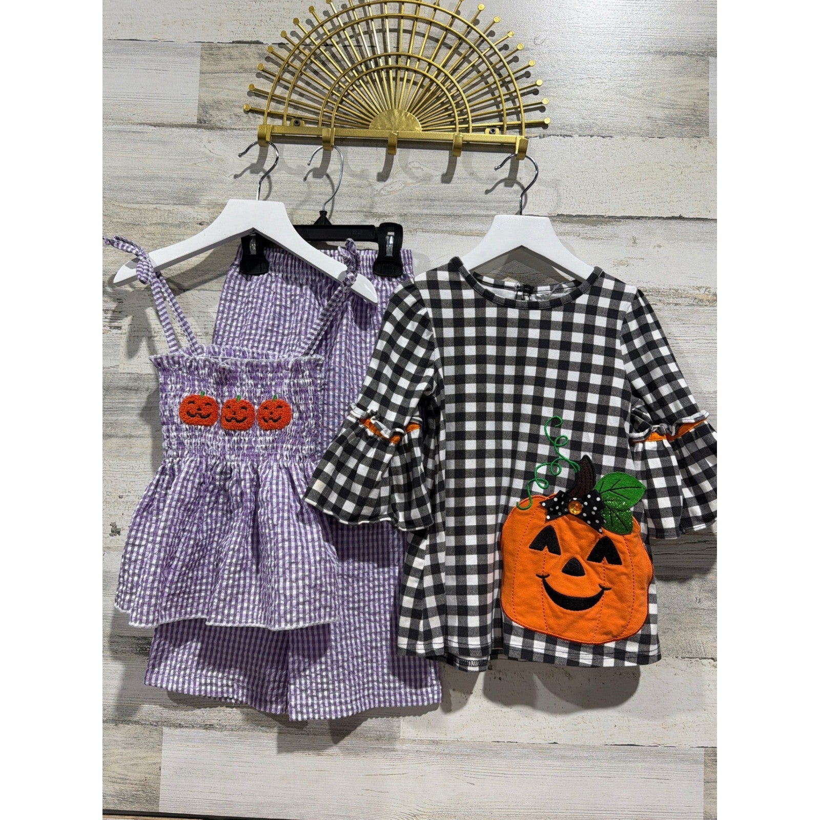 Girls 2T Pumpkin Gingham Fall Dress and Set Halloween0