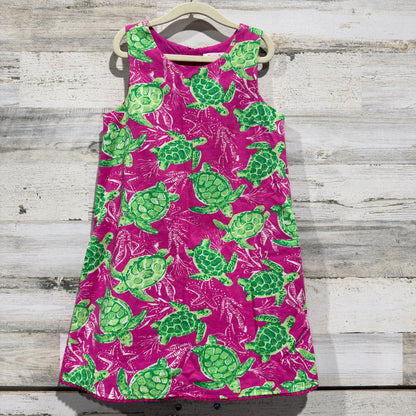 Tommy Bahama Shift Dress Girls 7 Pink Green Turtle Print Coastal EUC0