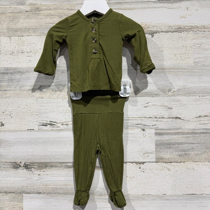 Lou Lou and Company Henley Set Kids Newborn Olive Green Ribbed Boho EUC0