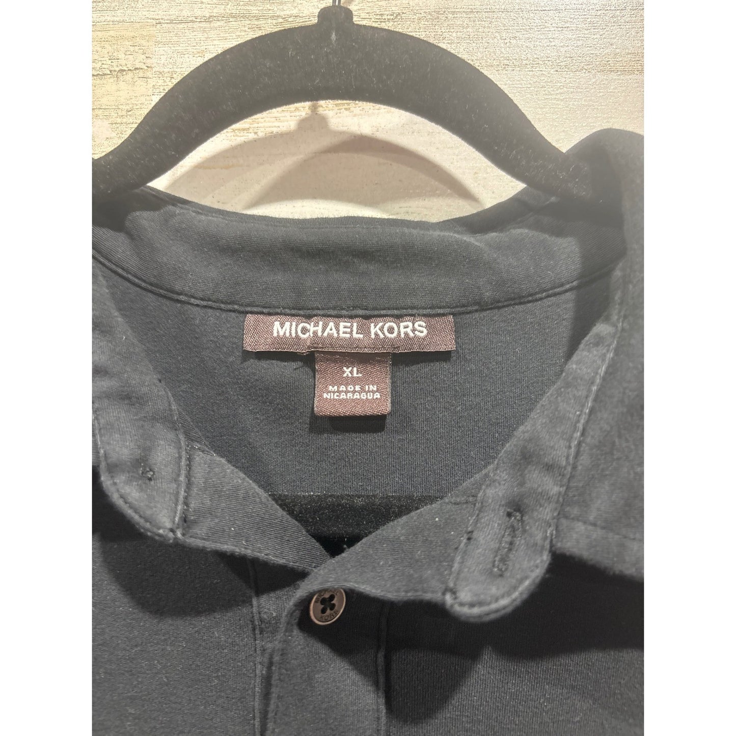 Michael Kors Polo Shirt Men XL Black Pocket Jersey Knit Classic Luxury EUC1