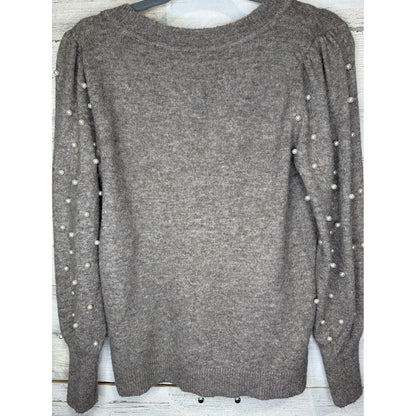 Loft Pearl Sleeve Sweater Women Small Brown Knit Scoop Neck EUC3