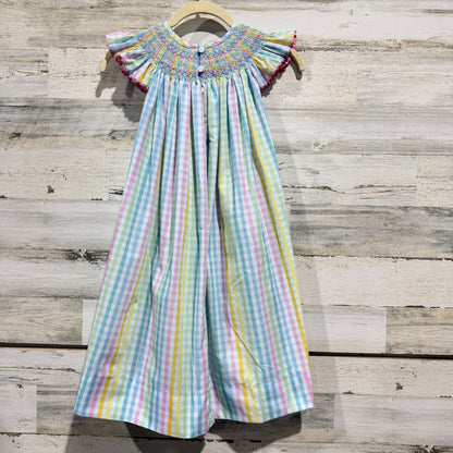 Nola Smocked Handmade Bishop Dress Girls 5T Pastel Gingham Plaid Southern4