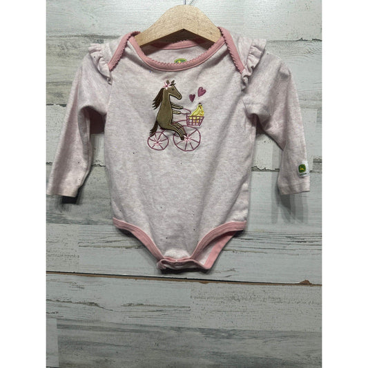 John Deere Bodysuit Girls 9-12M Pink Horse Bicycle Ruffle Glitter GUC0