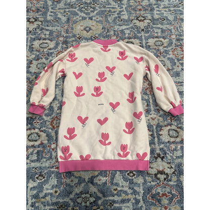 Petite Mieux Sweatshirt Dress Girls 140 (10) Pink Heart Tulip Print EUC4
