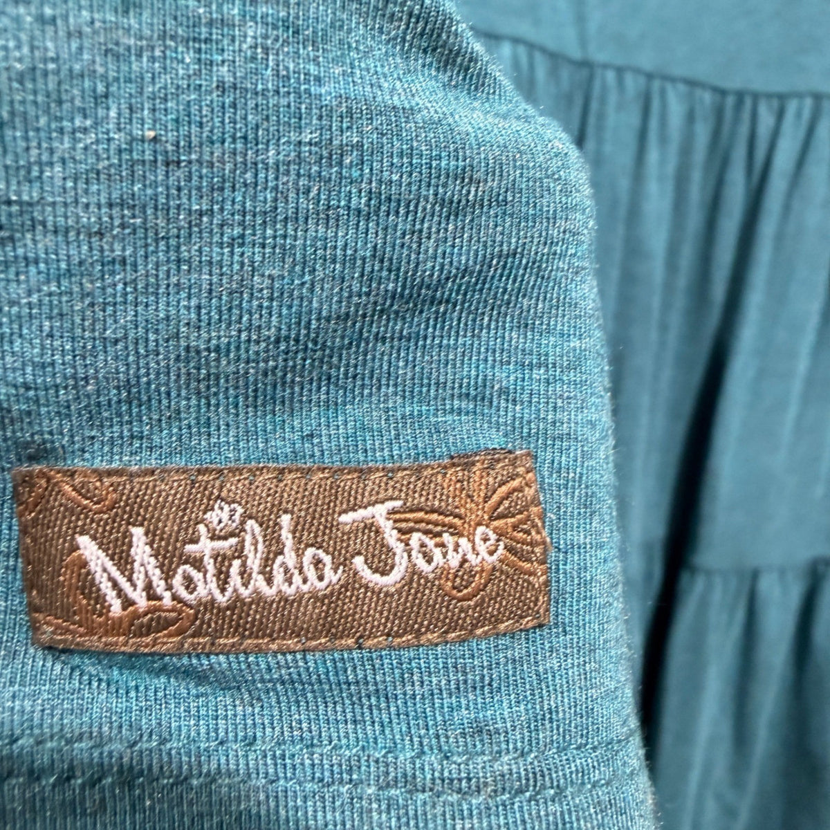 Matilda Jane Tiered Dress Womens S Teal Long Sleeve V-Neck Modal EUC3