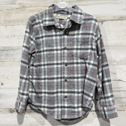 Hope & Henry Plaid Shirt Boys Small Gray Elbow Patch Organic Cotton Preppy EUC0