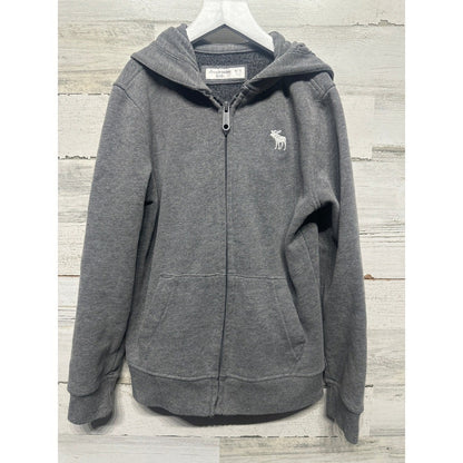 Abercrombie Full Zip Hoodie Kids Size 9/10 Grey Moose Logo Fleece EUC0
