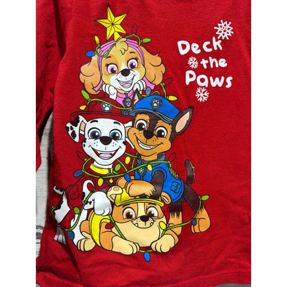 Paw Patrol Long Sleeve Shirt Kids Size 4 Red Holiday Deck the Paws EUC1