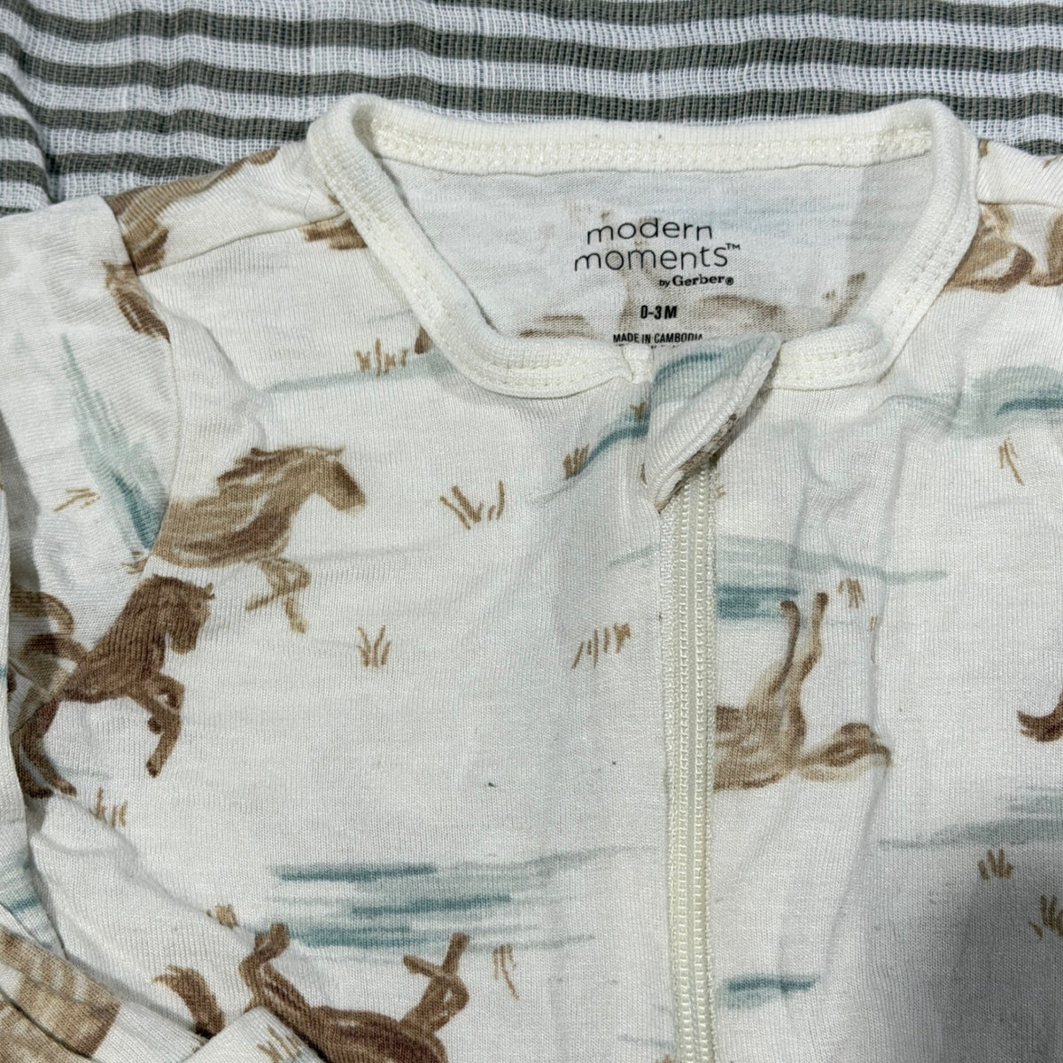 Modern Moments Sleepers Baby 0-3M Blue Cream Dog Horse Western Soft2