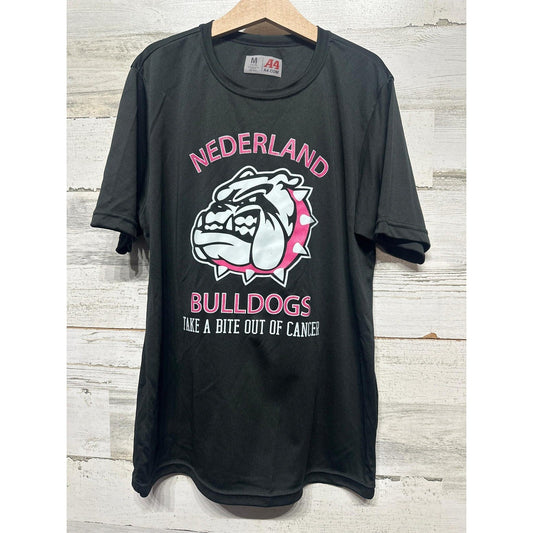A4 Graphic Tee Boys Youth Medium Black Nederland Bulldogs Cancer Awareness EUC0