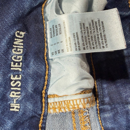 American Eagle Hi-Rise Jegging Women 2 Blue Super Stretch Distressed *Flawed7