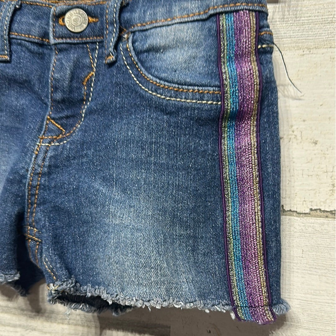 Vigoss Denim Shorts Girls Size 5 Blue Side Sparkle Stripe Adjustable Waist EUC1