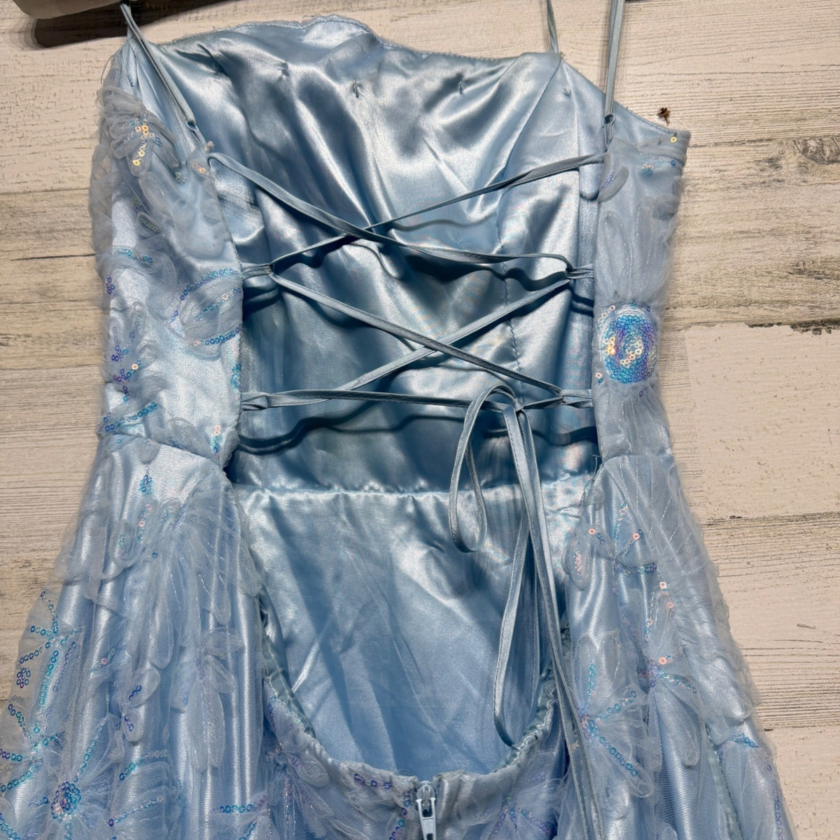 Floral Sequin Gown B. Darlin Juniors 15/16 S Blue Corset Back Fairycore Prom5