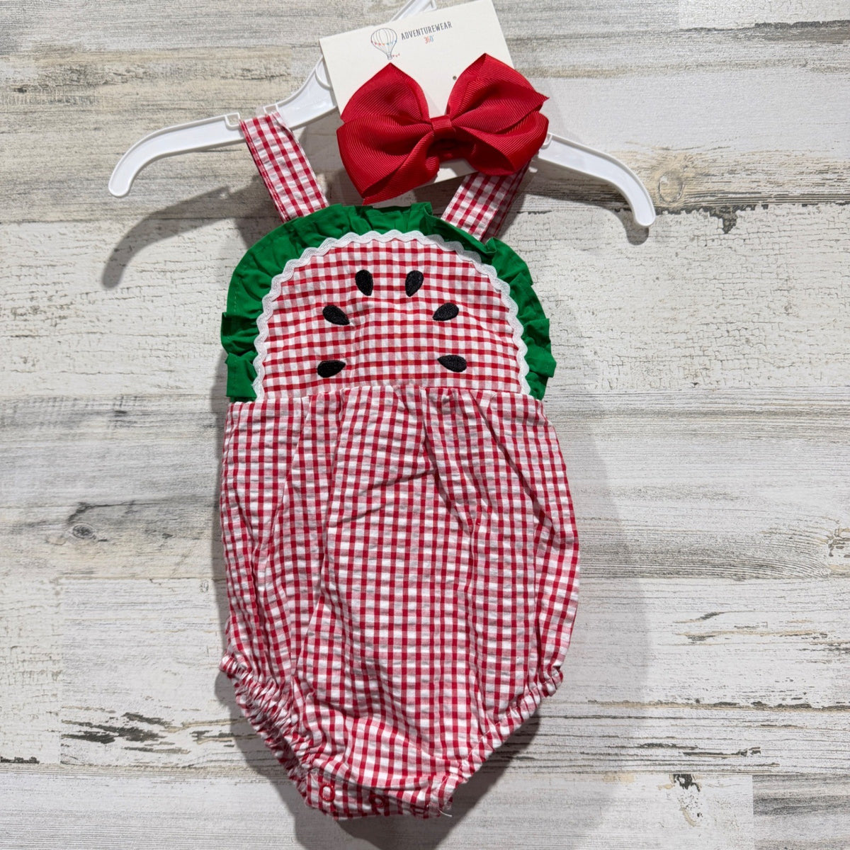 Adventurewear Class Club Bubble Romper Girls 6M Red Watermelon Gingham NWT0