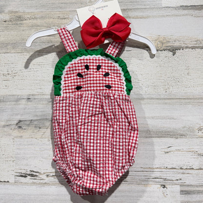 Adventurewear Class Club Bubble Romper Girls 6M Red Watermelon Gingham NWT0