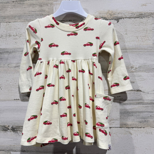 SweetHoney Christmas Truck Dress Girls 2T Cream Ribbed Cotton Holiday EUC0